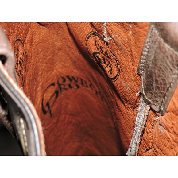 Cowboy Pro Cowgirl Boots Size 6.5 Brown Leather Python Cross Snip Toe Western - Picture 11 of 12